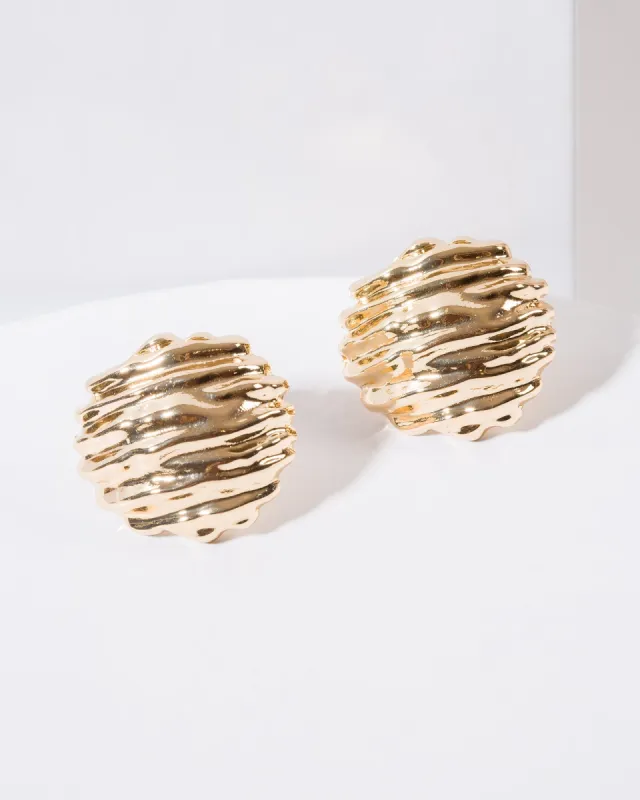 Gold Chunky Textured Stud Earrings sold by Collete Hayman