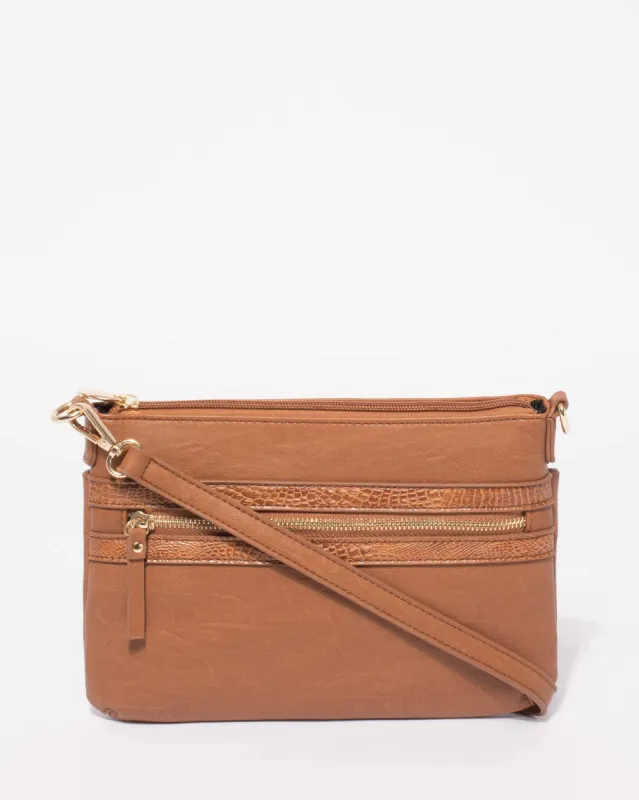 Tan Large Zip Pocket Crossbody Bag sold by Collete Hayman