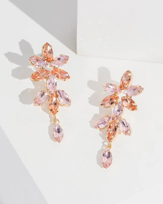 Pink Crystal Flower Detail Drop Earrings sold by Collete Hayman