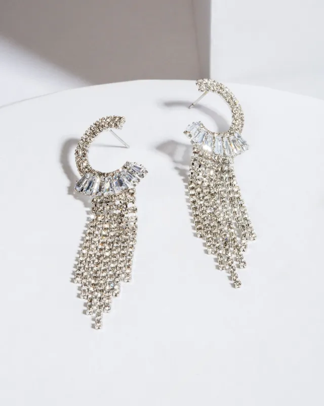 Crystal Hoop Tassel Rhodium Earrings sold by Collete Hayman