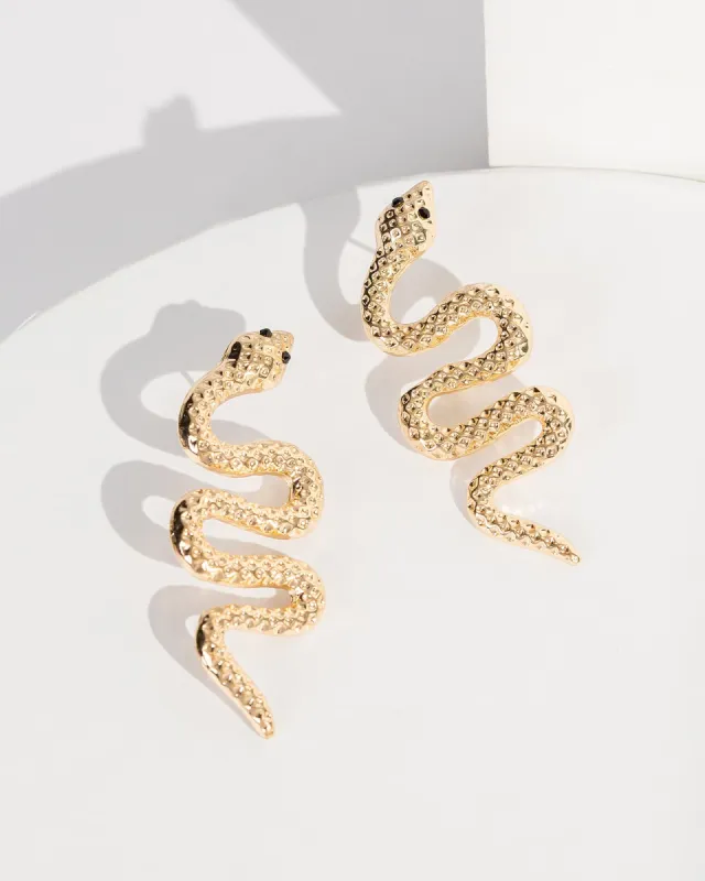Gold Crystal Snake Drop Earrings sold by Collete Hayman