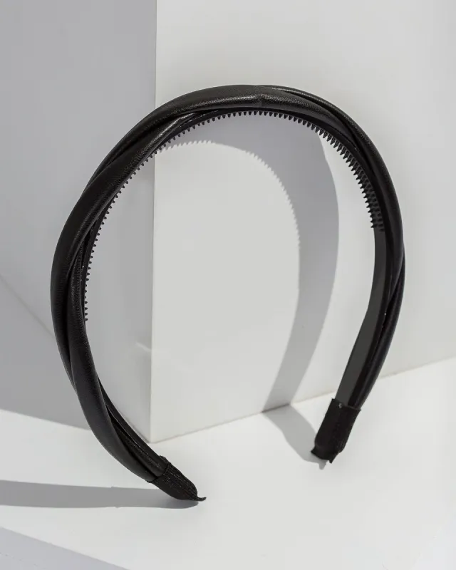 Black Vegan Leather Look Twist Headband sold by Collete Hayman