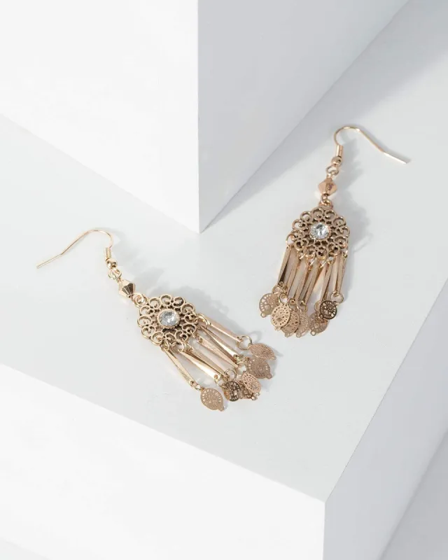 Gold Disc With Metal Tassel Drop Earrings sold by Collete Hayman