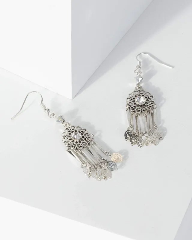 Silver Disc With Metal Tassel Drop Earrings sold by Collete Hayman