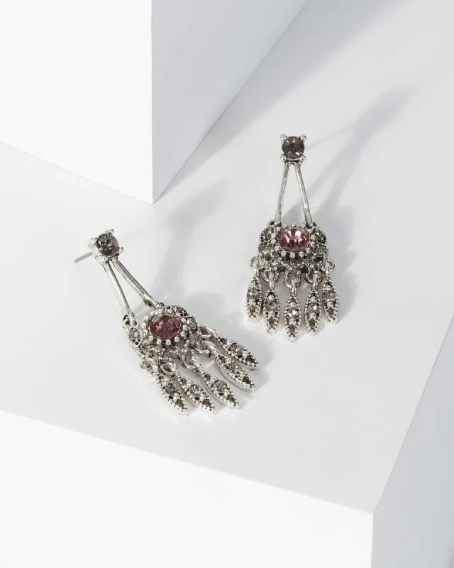Silver Multi Diamante Layer Tassel Drop Earrings sold by Collete Hayman