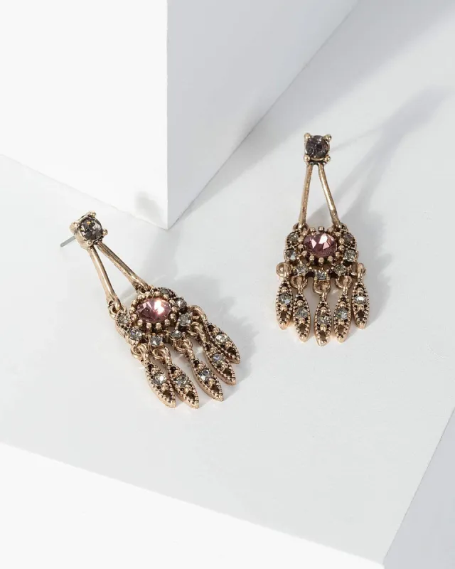 Gold Multi Diamante Layer Tassel Drop Earrings sold by Collete Hayman