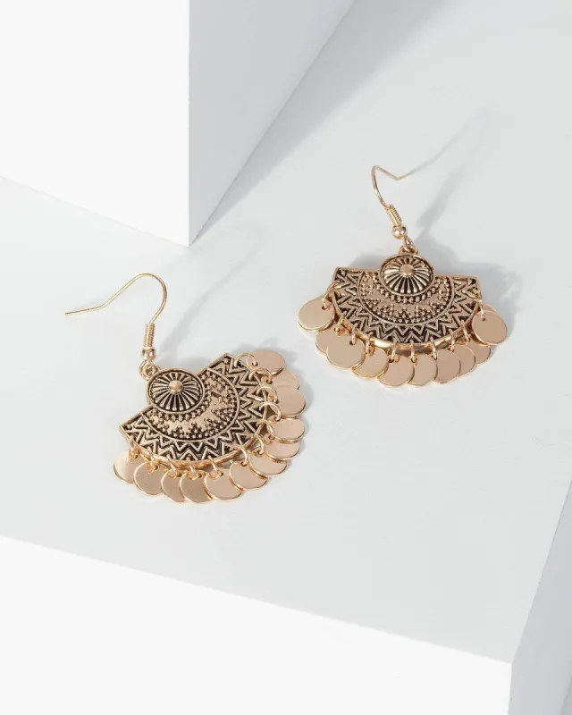 Gold Antique Detail Small Circle Earrings sold by Collete Hayman