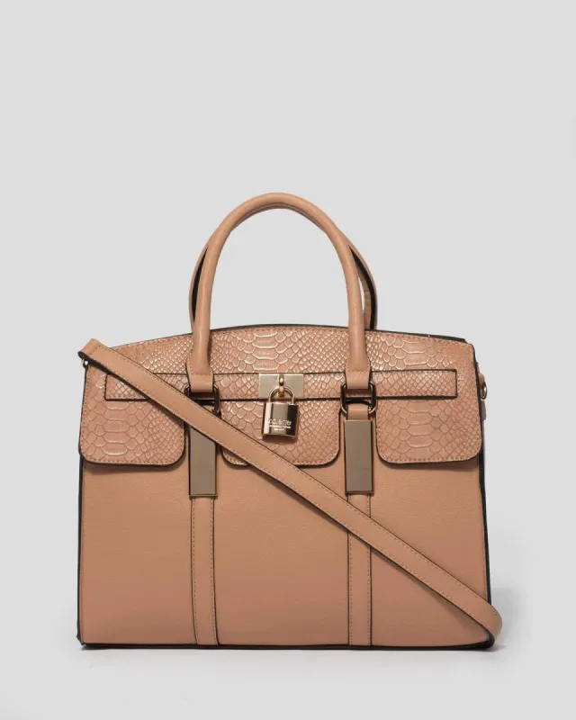 Nude Kerry Lock Tote Bag sold by Collete Hayman
