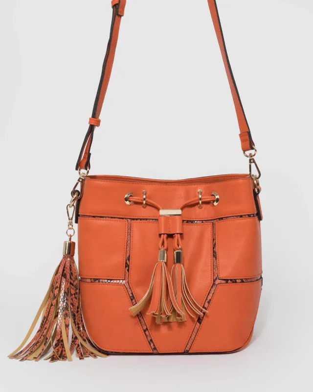 Orange Sadie Drawstring Cross Body Bag sold by Collete Hayman