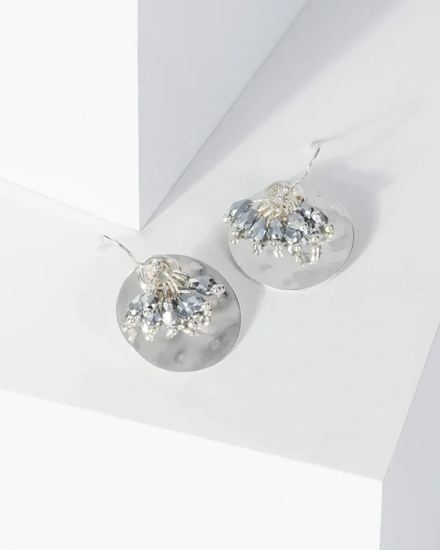 Silver Textured Circle Bead Tassle Detail Earrings sold by Collete Hayman