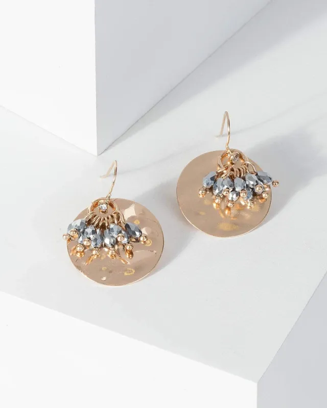 Gold Textured Circle Bead Tassle Detail Earrings sold by Collete Hayman