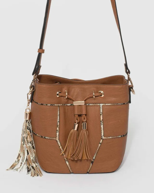 Tan Sadie Drawstring Cross Body Bag sold by Collete Hayman