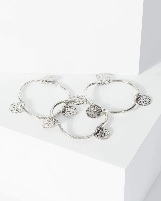 Silver Hammered Disc Stretch 3 Pack Wristwear sold by Collete Hayman