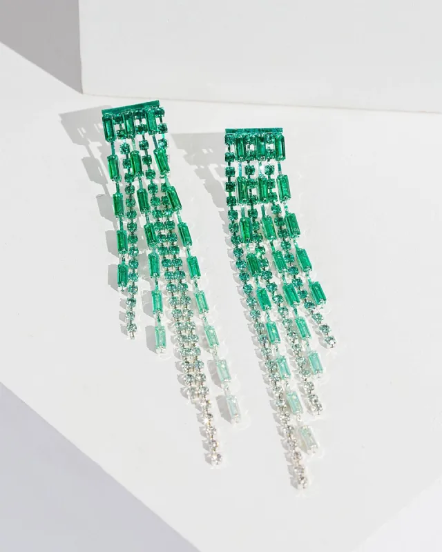 Green Crystal Asymmetrical Drop Earrings sold by Collete Hayman