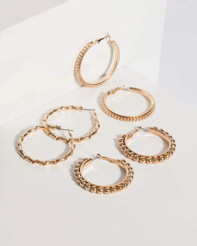 Gold Textured Hoop Earring Set sold by Collete Hayman