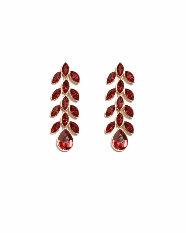 Red Gold Tone Navette Stone Drop Earrings sold by Collete Hayman
