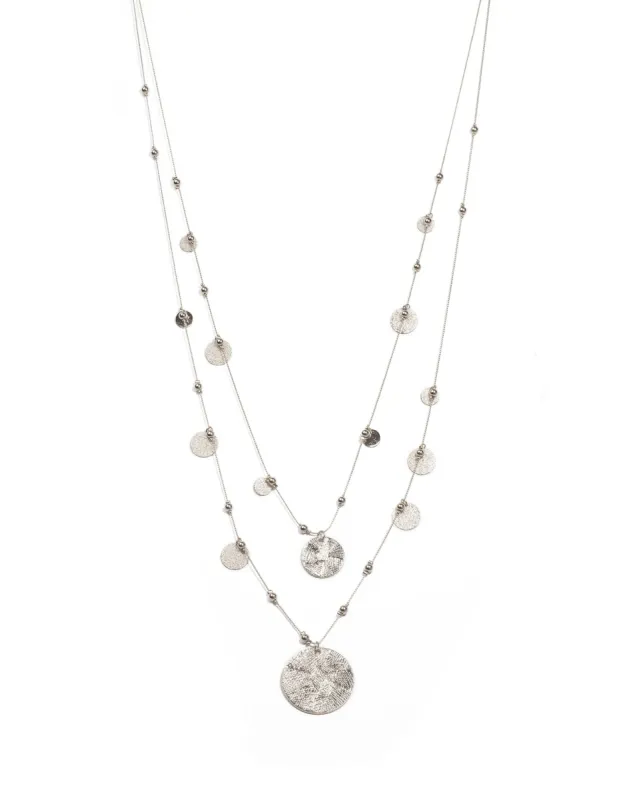 Silver Tone Textured Disc Long Necklace sold by Collete Hayman