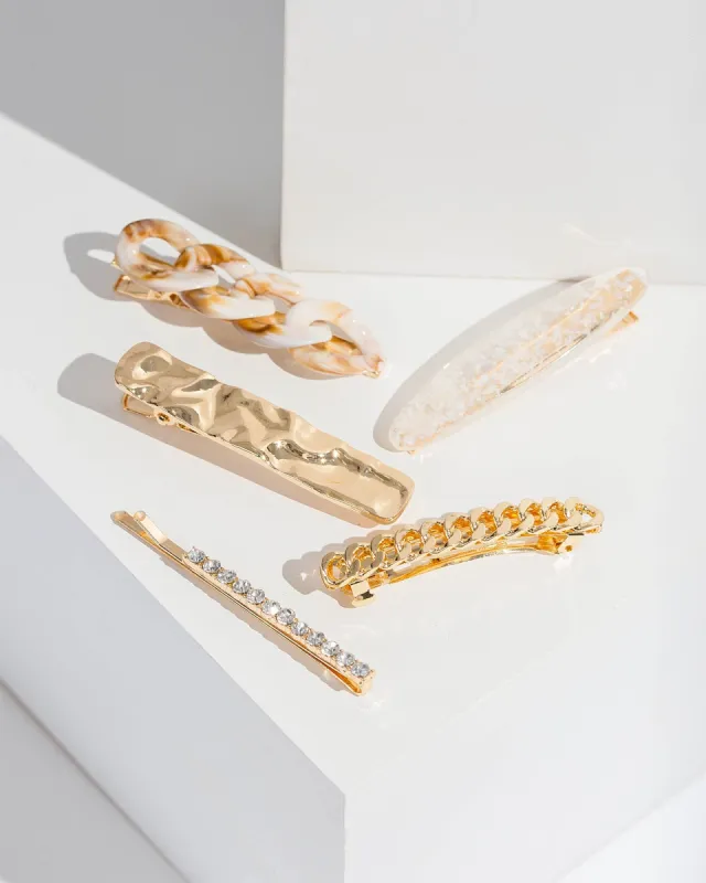 White and Gold 5 Pack Style Hair Slides sold by Collete Hayman