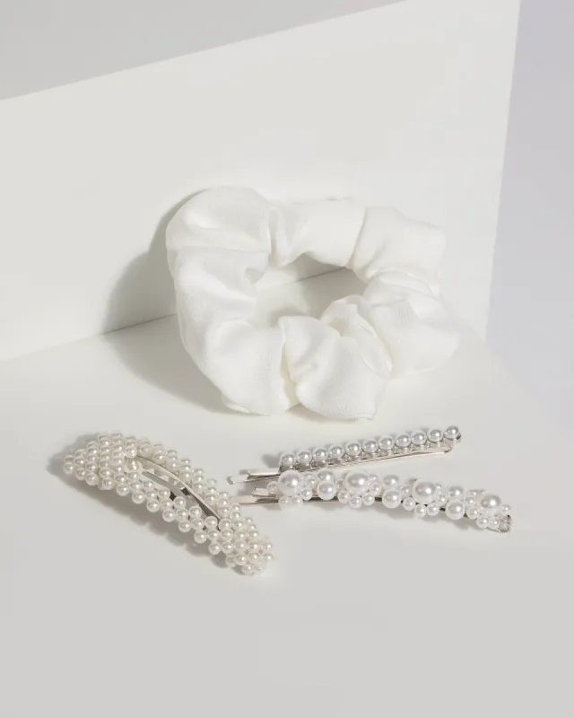 White Scrunchie and Pearl Clip sold by Collete Hayman