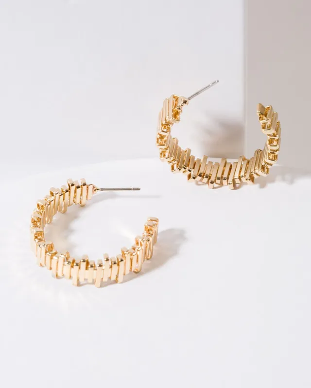 Gold Textured Lines Hoop Earrings sold by Collete Hayman
