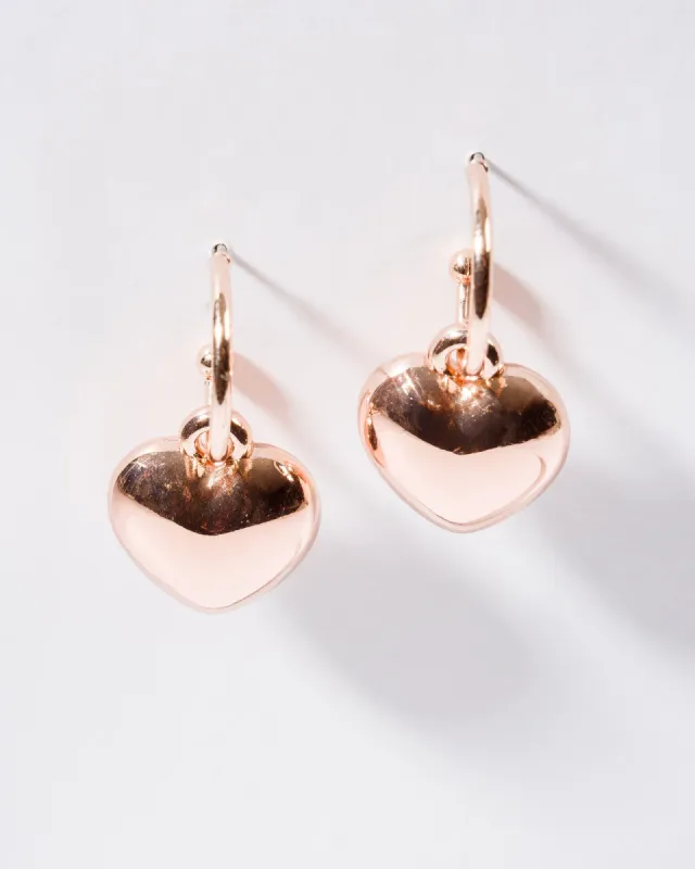 Rose Gold Dangle Heart Huggie Hoops Earrings sold by Collete Hayman