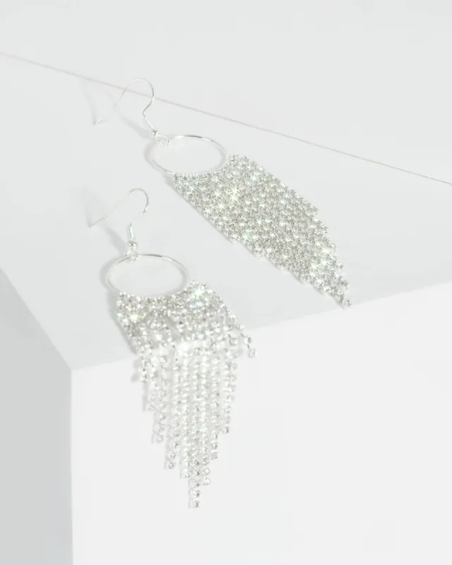 Silver Circle With Diamante Tassel Drop Earrings sold by Collete Hayman