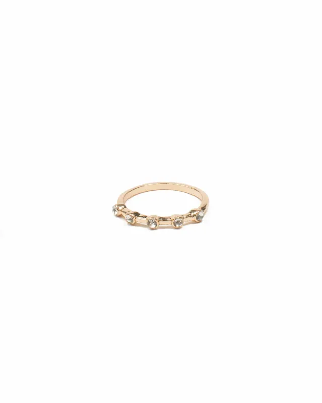 Gold Tone Round Diamante Stone Band Ring - Medium sold by Collete Hayman