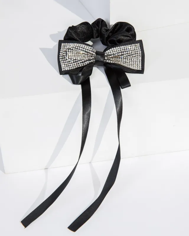Black Rhinestone Bow Detail Scrunchie sold by Collete Hayman