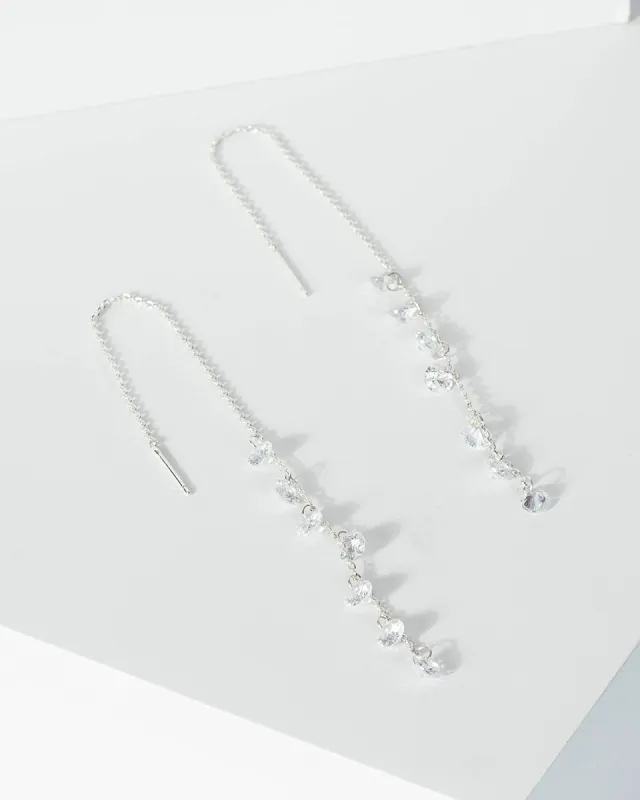 Silver Cubic Zirconia Crystal Chain Threader Earrings sold by Collete Hayman