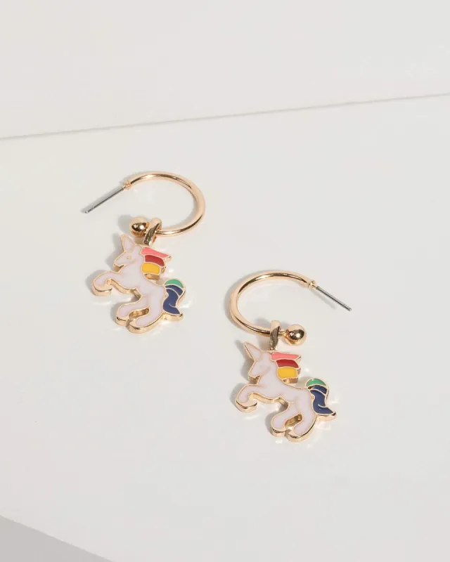 Gold Unicorn Drop Hoop Earrings sold by Collete Hayman