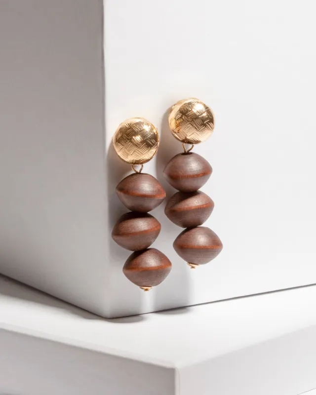 Brown Metal And Wooden Beaded Earrings sold by Collete Hayman