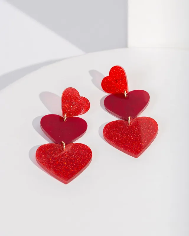 Red Triple Acrylic Love Heart Earrings sold by Collete Hayman