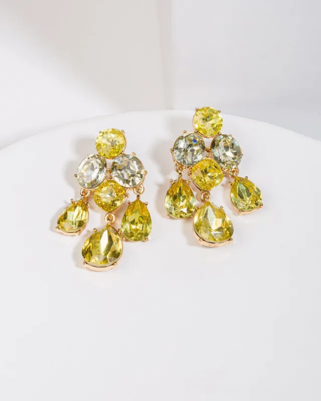 Yellow Crystal Cluster Statement Earrings sold by Collete Hayman
