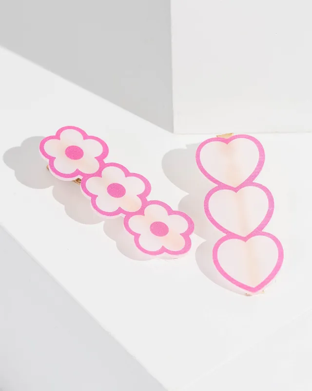 Pink 2 Pack Clear Flower And Heart Hair Slides sold by Collete Hayman