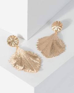 Gold Textured Leaf Drop Earrings sold by Collete Hayman