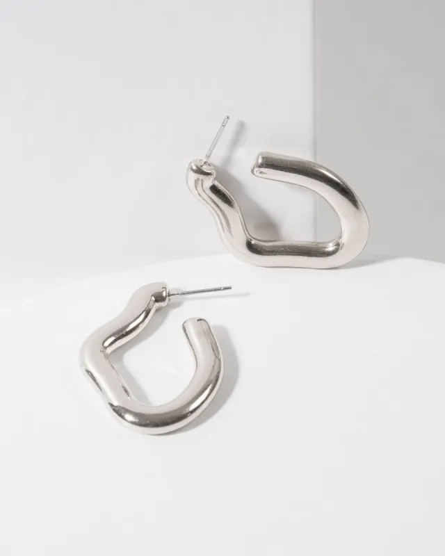 Silver Wavy Abstract Hoop Earrings sold by Collete Hayman