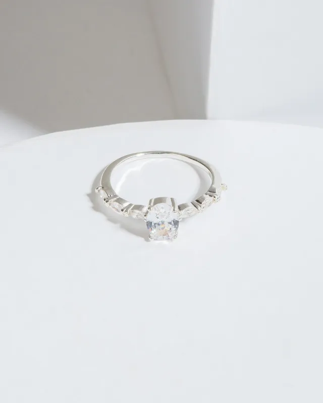 Silver Cubic Zirconia Oval Stone Statement Ring sold by Collete Hayman