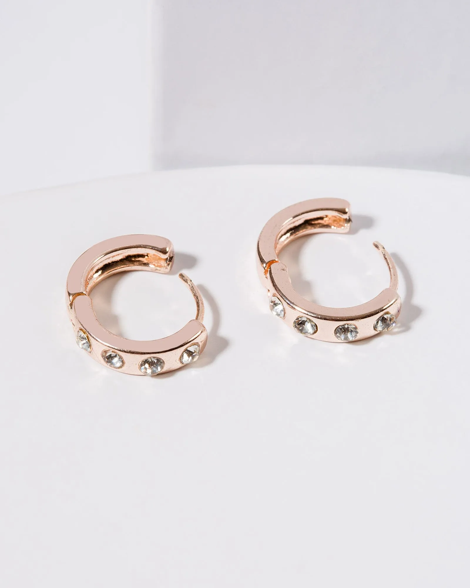 Rose Gold Crystal Studded Hoop Earrings sold by Collete Hayman