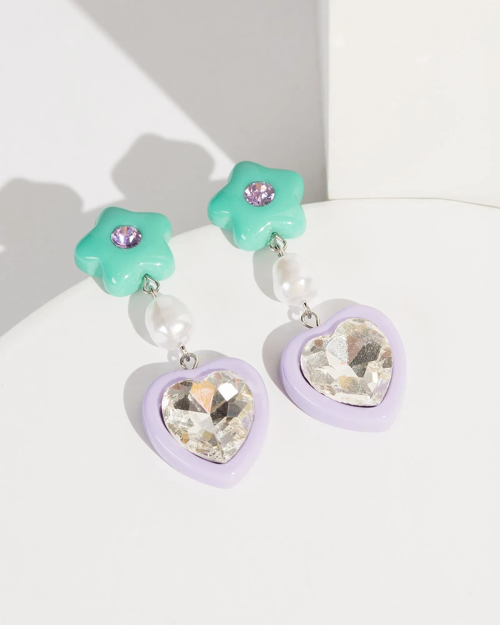 Purple Flower Pearl Heart Drop Earrings sold by Collete Hayman
