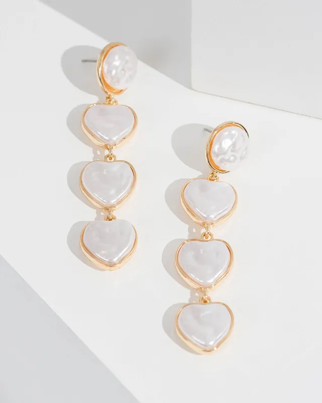 White Pearl Hearts Drop Earrings sold by Collete Hayman