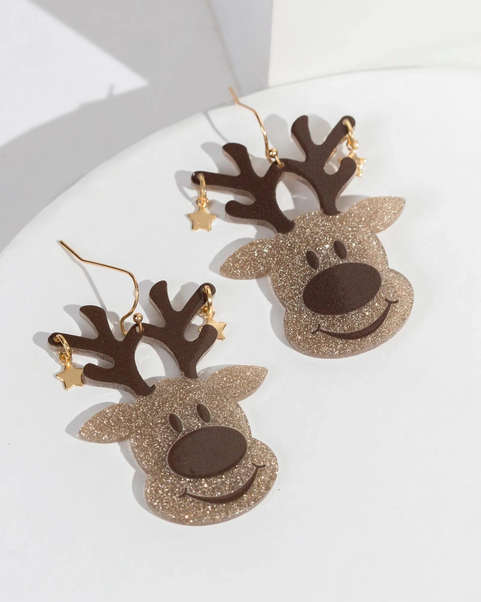 Gold Reindeer Charm Drop Earrings sold by Collete Hayman