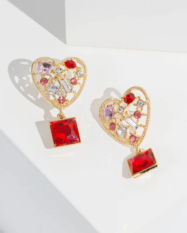 Red  Love Heart Crystal Cluster Drop Earrings sold by Collete Hayman