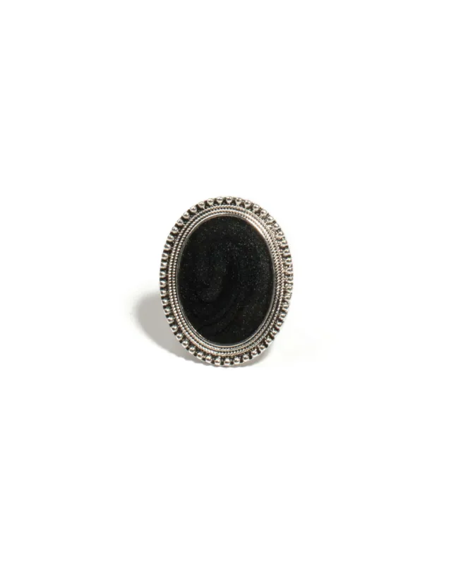 Black Silver Tone Oval Stone Cocktail Ring - Medium sold by Collete Hayman