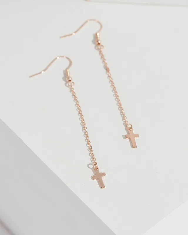 Rose Gold Cross Hook Drop Earrings sold by Collete Hayman