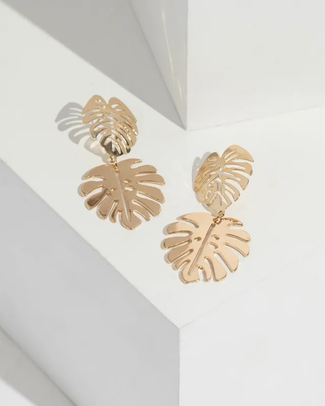 Gold Double Metal Leaf Drop Earrings sold by Collete Hayman