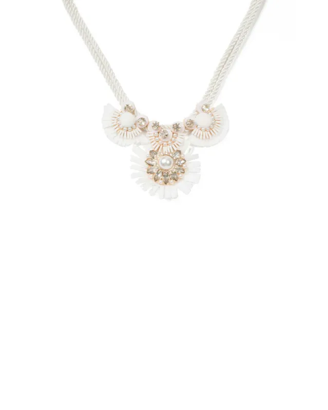 White Gold Tone Mixed Stone Raffia Rope Statement Necklace sold by Collete Hayman