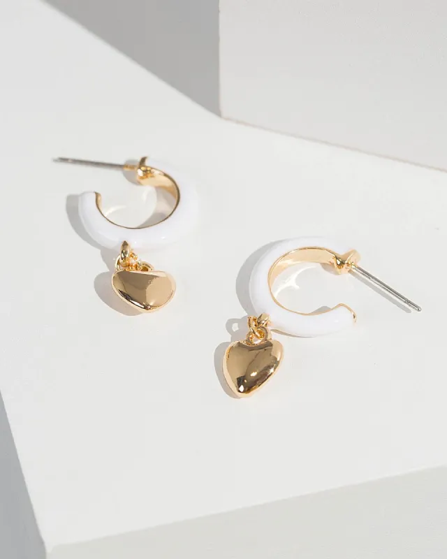 Pearl Enamel Heart Huggie Hoop Earrings sold by Collete Hayman