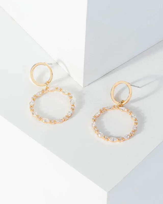 Silver Cubic Zirconia Double Drop Hoops Stud Earrings sold by Collete Hayman