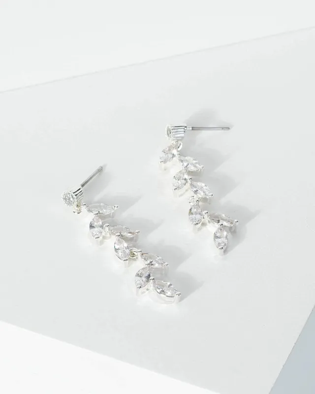 Silver Crystal Leaf Drop Earrings sold by Collete Hayman