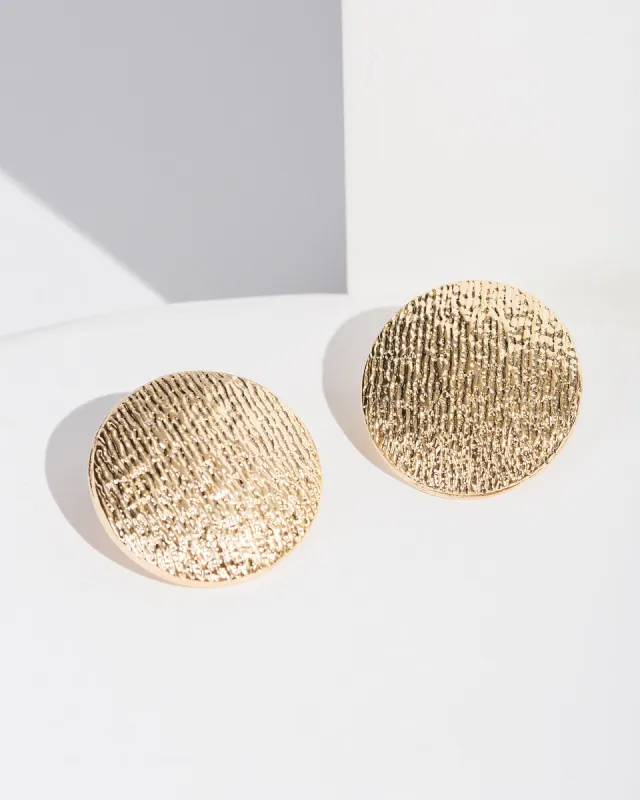 Gold Textured Round Large Stud Earrings sold by Collete Hayman